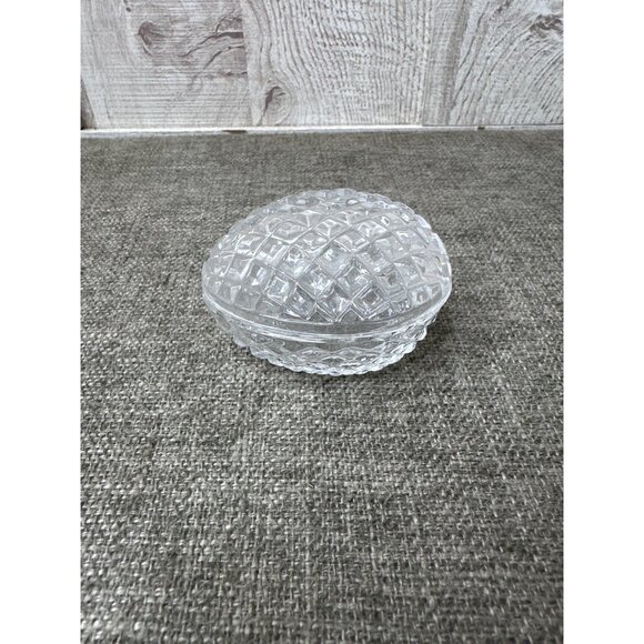 Vintage Clear Crystal Glass Oval Egg Shape Trinket Box w/ Lid 3 inch - Picture 3 of 7